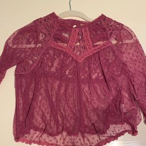 Free people sheer darkened red/pink top